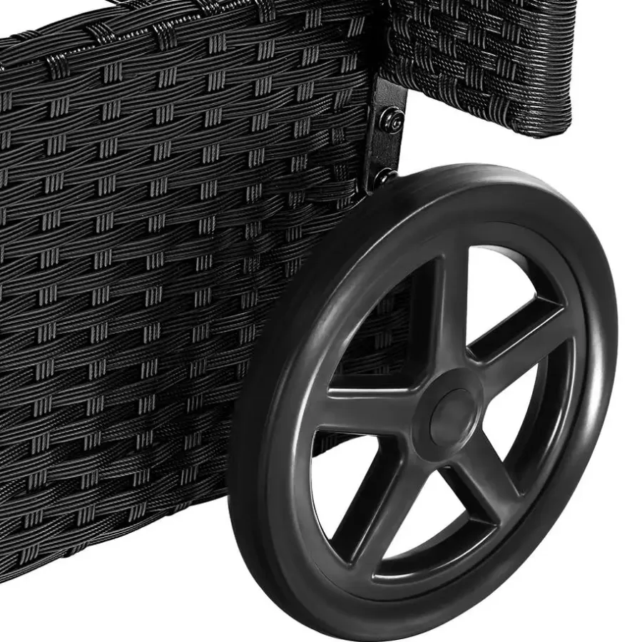 Ligbedden-tectake Wicker ligbed met wielen, Zwart/beige
