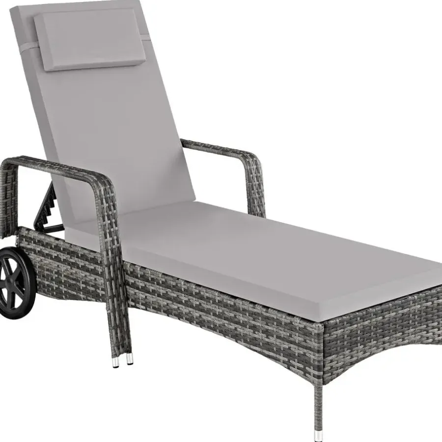 tectake Wicker ligbed met wielen, Grijs/lichtgrijs