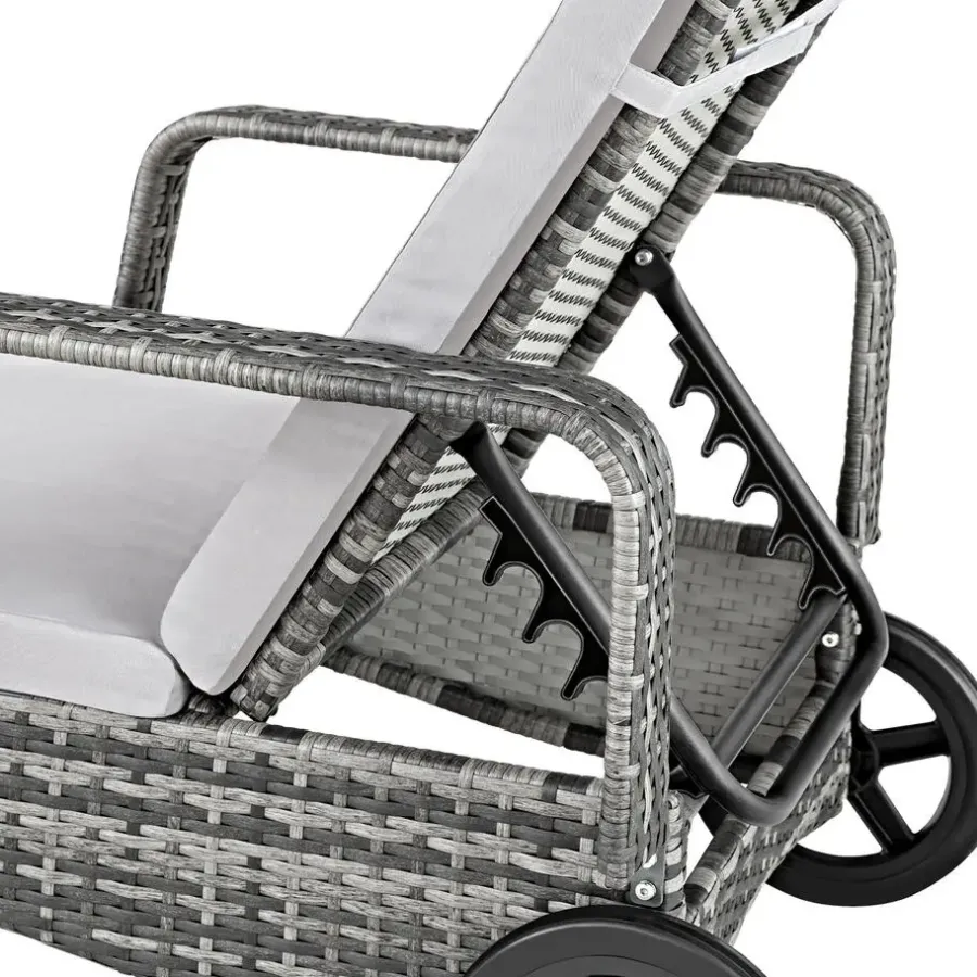 tectake Wicker ligbed met wielen, Grijs/lichtgrijs