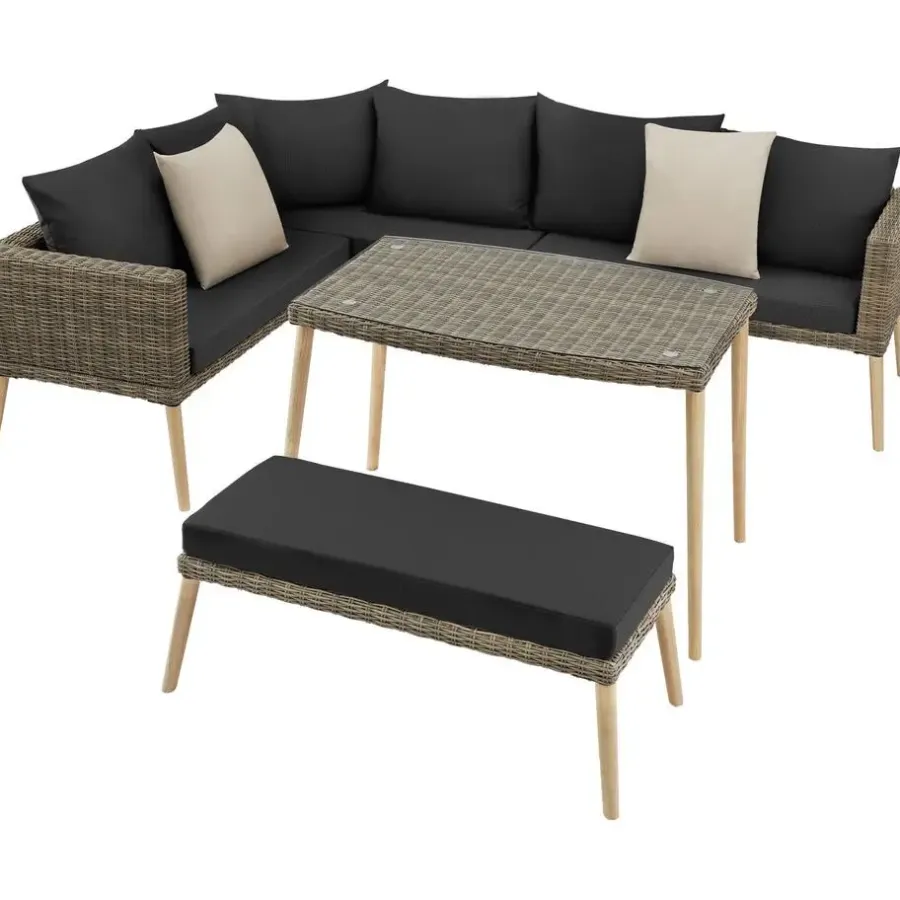 Loungesets-tectake Wicker lounge Pula met aluminium frame, Natuur