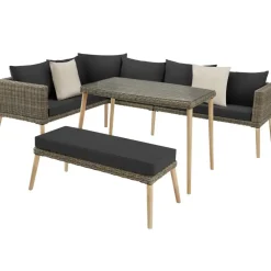 Loungesets-tectake Wicker lounge Pula met aluminium frame, Natuur