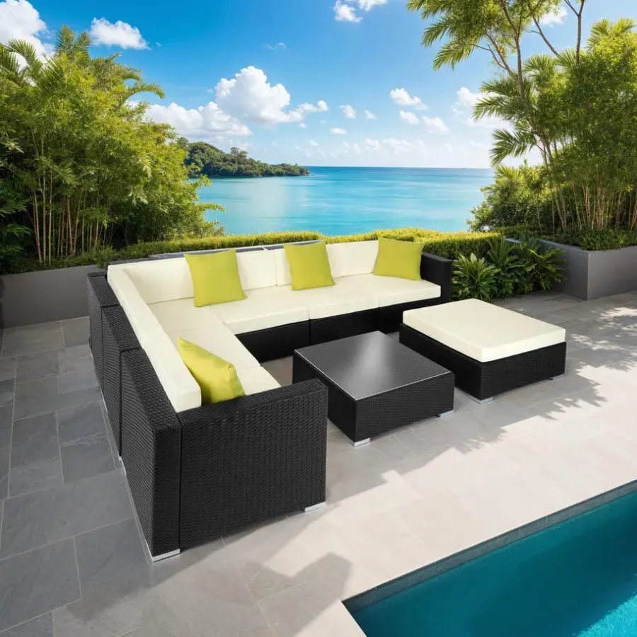 tectake Wicker loungeset met aluminium frame Marbella, Zwart