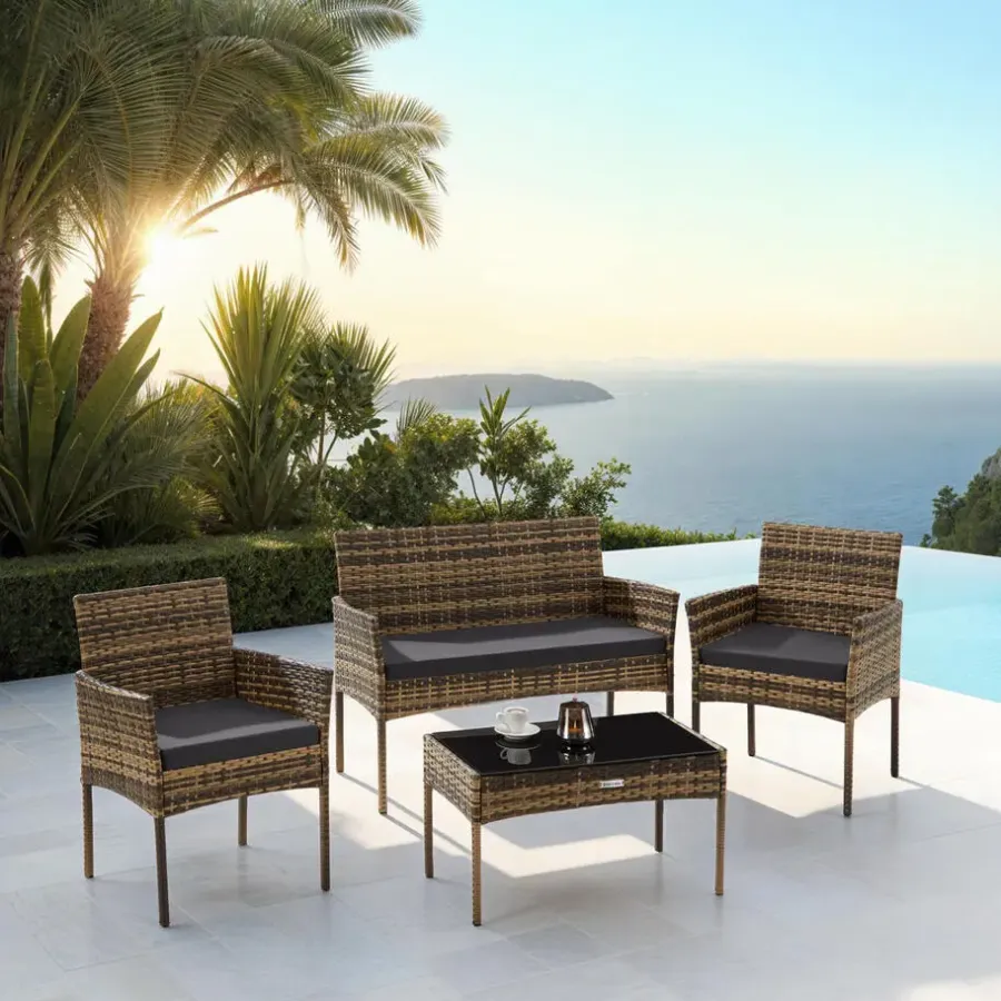 Loungesets-tectake Wicker loungeset Palese voor 4 persone - Natuur