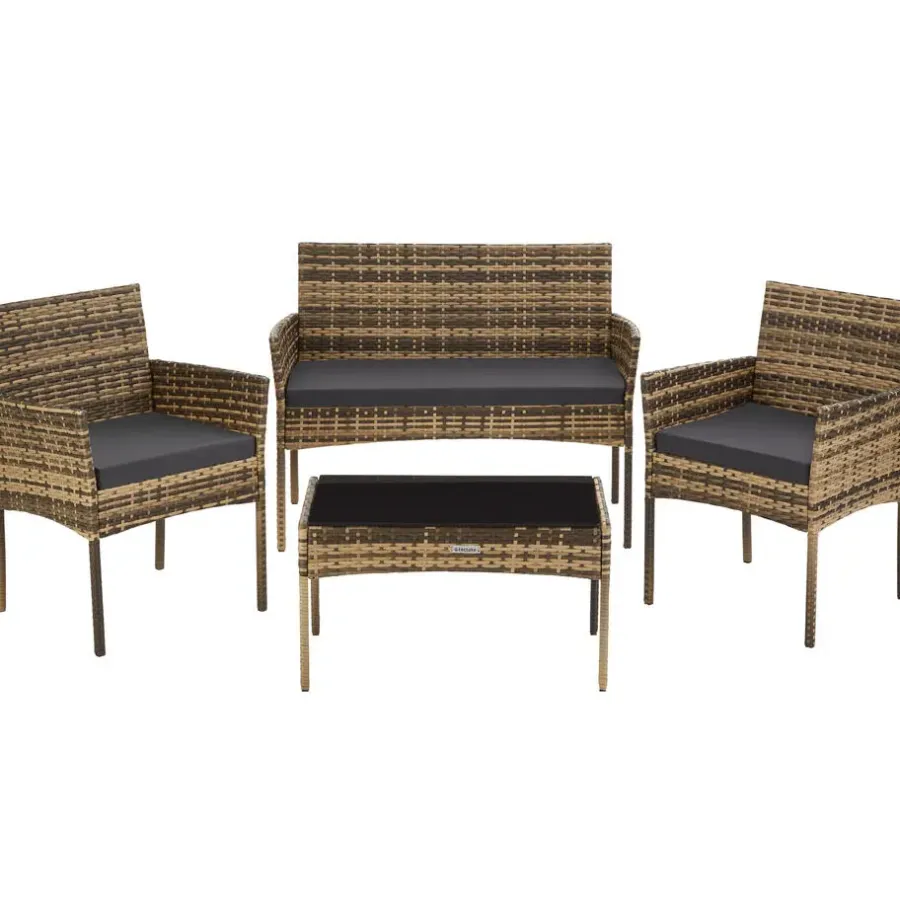 Loungesets-tectake Wicker loungeset Palese voor 4 persone - Natuur
