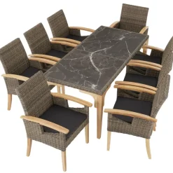 tectake Wicker tafel Foggia met 8 stoelen Rosarno, Natuur