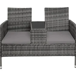 tectake Wicker tuinbank met tafel, Grijs/lichtgrijs