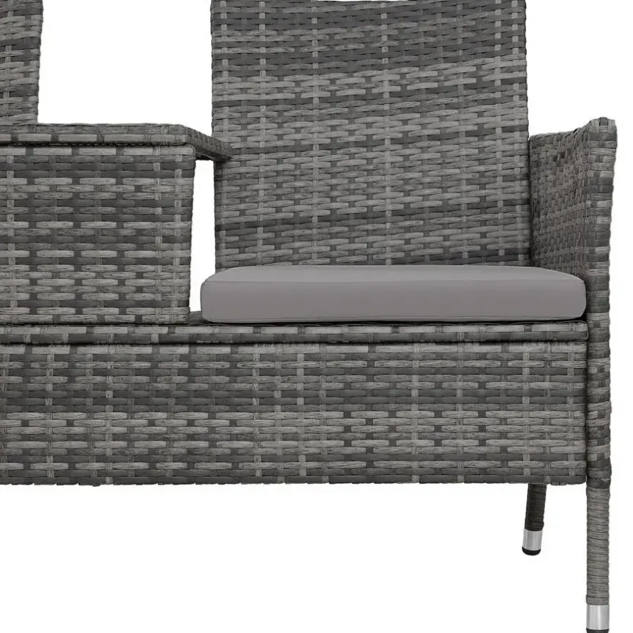 tectake Wicker tuinbank met tafel, Grijs/lichtgrijs