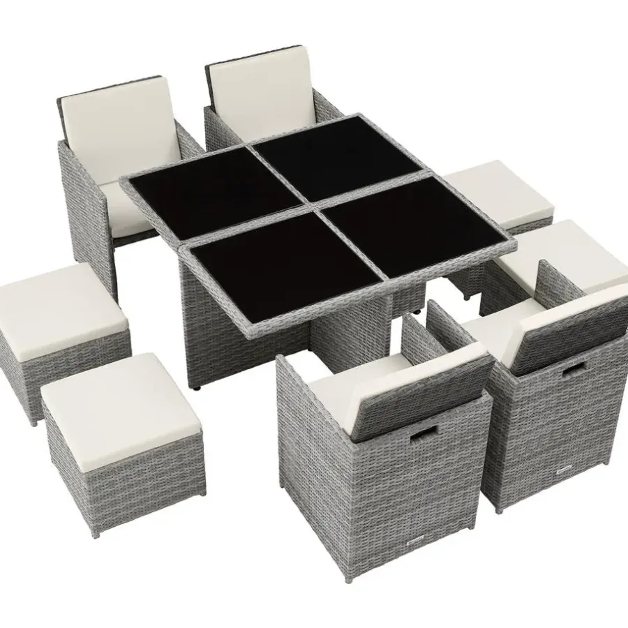 tectake Wicker tuinset Manhattan 4+4+1 met aluminium frame en beschermhoes