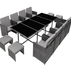 tectake Wicker tuinset Palma 8+4+1 met beschermhoes - Grijs/lichtgrijs
