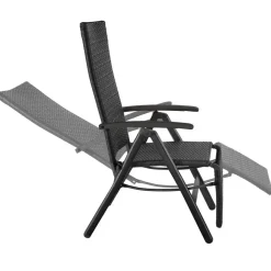 Tuinstoelen-tectake Wicker tuinstoel opklapbaar met aluminium frame en voetsteun, Zwart