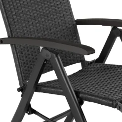 Tuinstoelen-tectake Wicker tuinstoel opklapbaar met aluminium frame en voetsteun, Zwart