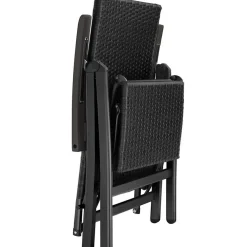 Tuinstoelen-tectake Wicker tuinstoel opklapbaar met aluminium frame en voetsteun, Zwart