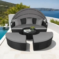 Ligbedden-tectake Wicker zonne-eiland Santorini, Zwart