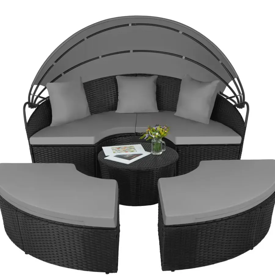 Ligbedden-tectake Wicker zonne-eiland Santorini, Zwart