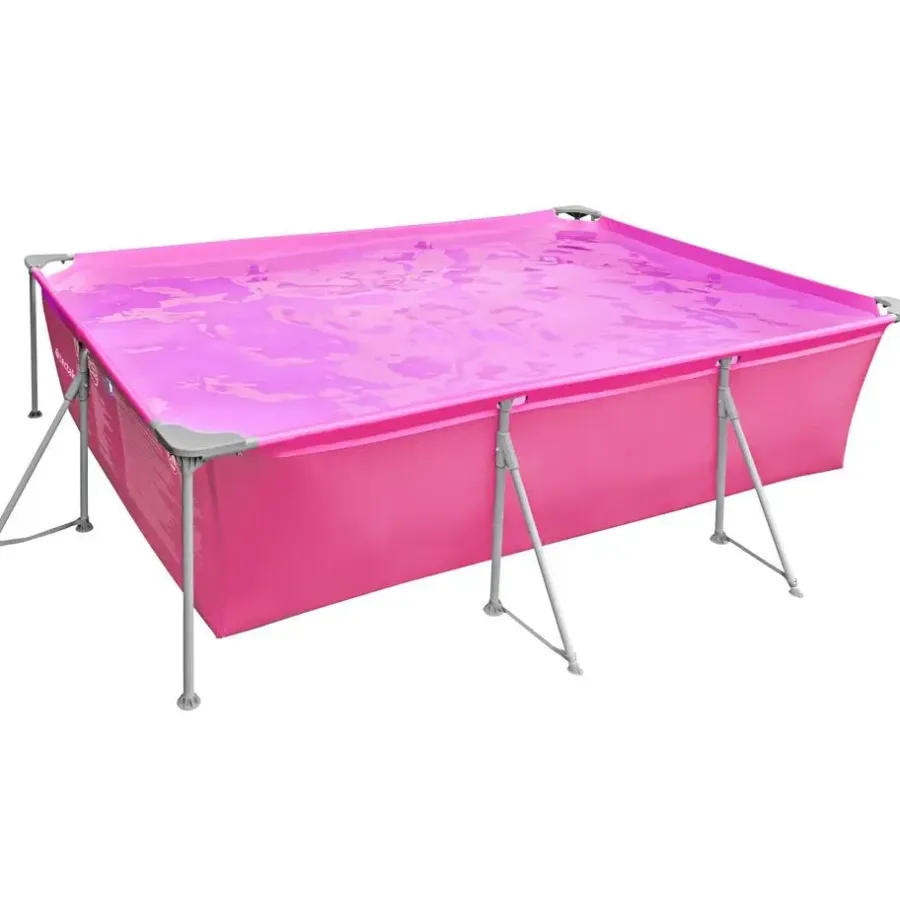 tectake Zwembad rechthoekig met filterpomp 300 x 207 x 70 cm, Pink