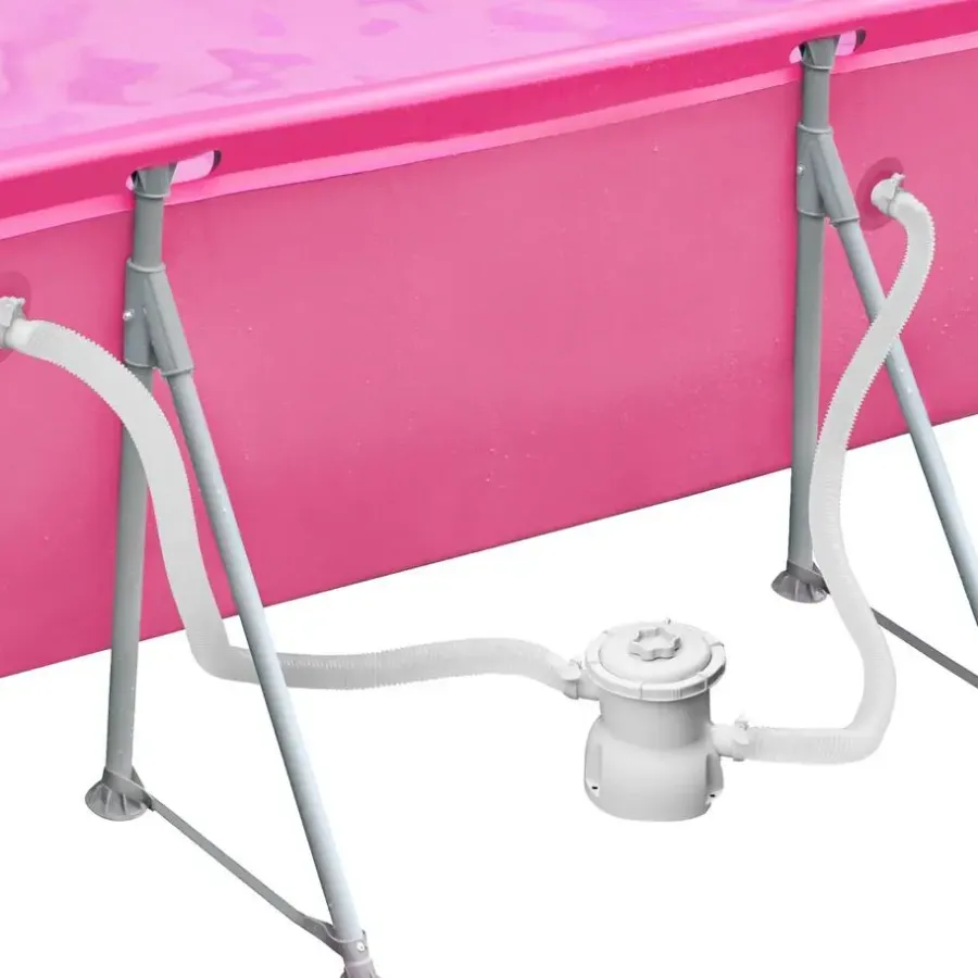 tectake Zwembad rechthoekig met filterpomp 300 x 207 x 70 cm, Pink