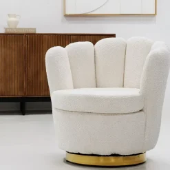 Fauteuils-Giga Meubel Teddy Fauteuil Wit - Met Gouden Onderstel - Fauteuil Quinty