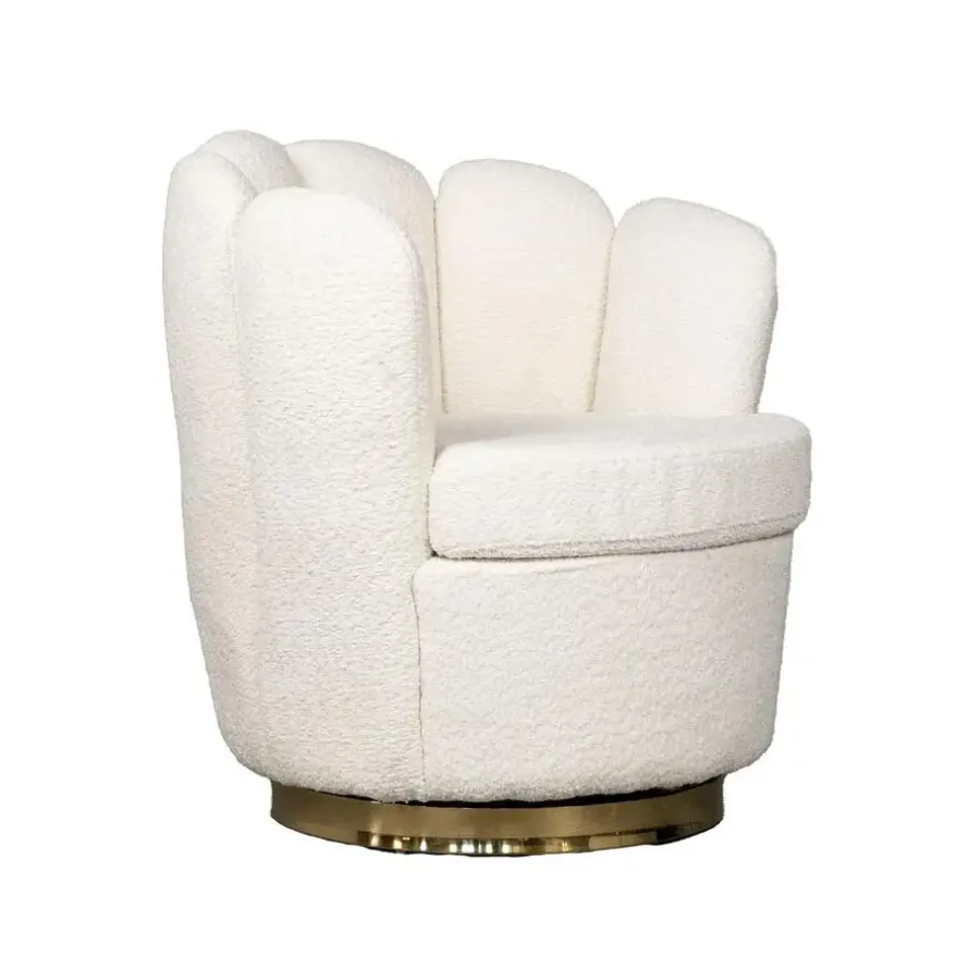 Fauteuils-Giga Meubel Teddy Fauteuil Wit - Met Gouden Onderstel - Fauteuil Quinty