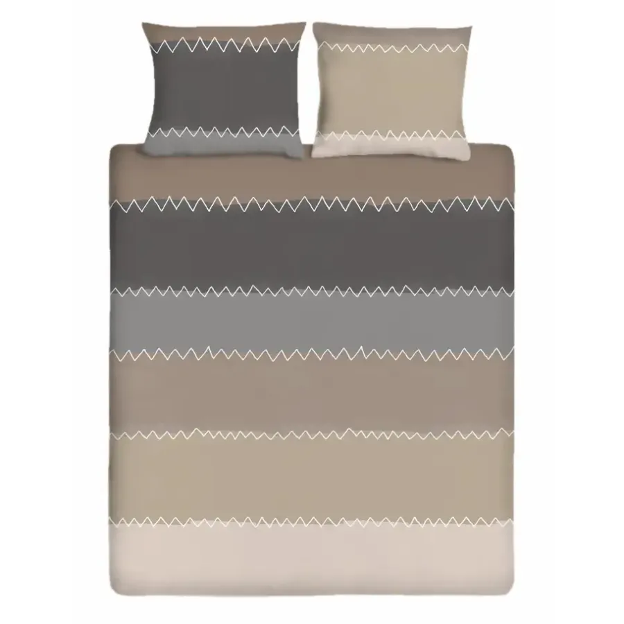 1-Persoons Dekbedovertrekken-Ten Cate Katoenen Dekbedovertrek - 140x200/220 - Zig Zag Taupe