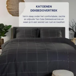1-Persoons Dekbedovertrekken-Ten Cate Katoenen Dekbedovertrek - 140x200/220 cm - Louis Antraciet