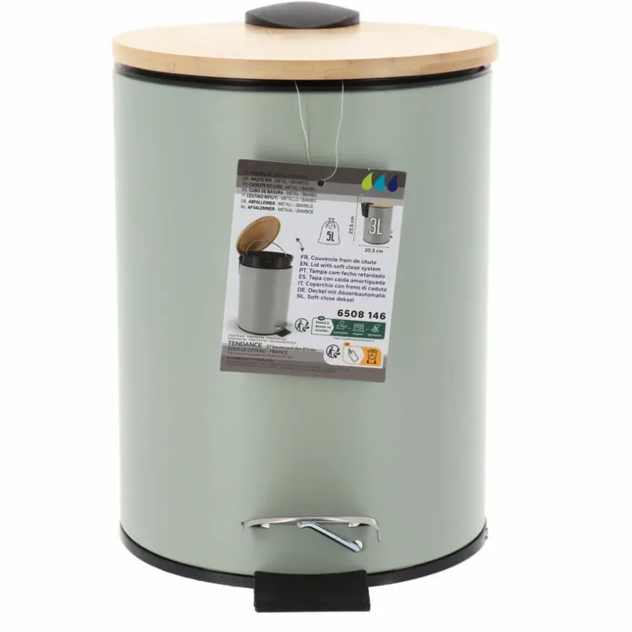 Prullenbakken-Tendance Badkamer prullenbak Bamboo vibe - soft close - 3 ltr