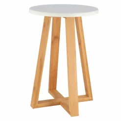 Krukjes-Tendance Bijzet krukje - wit - bamboe hout - D30 x H43 cm