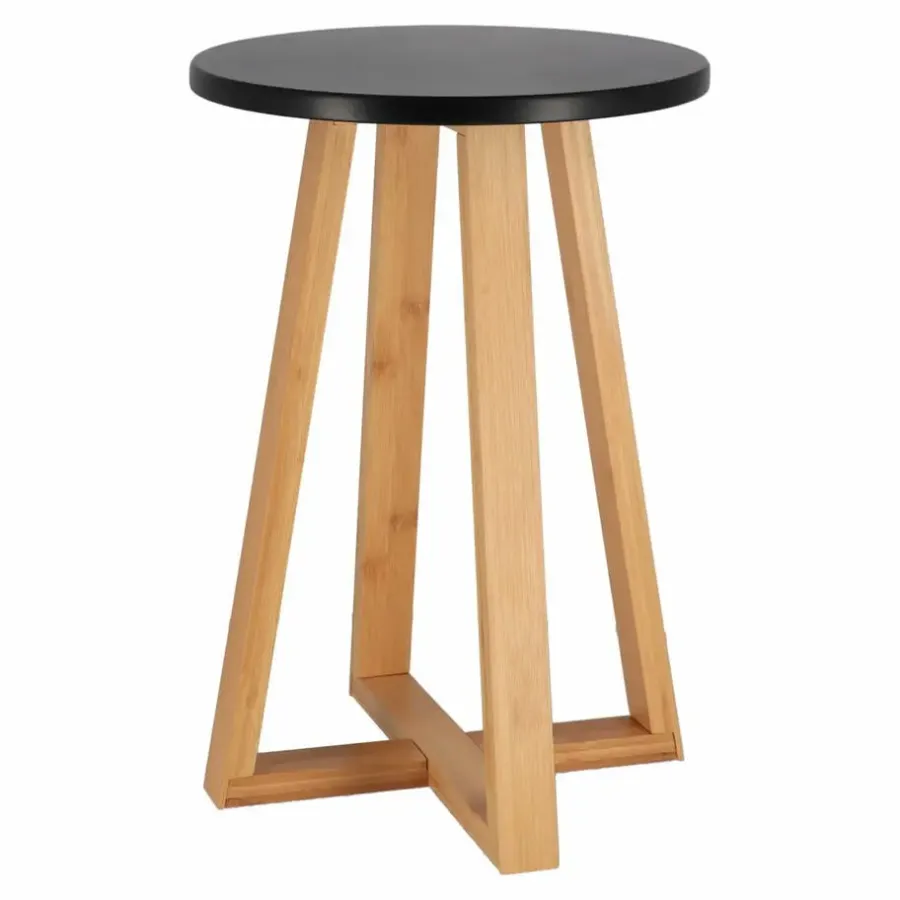 Krukjes-Tendance Bijzet krukje - zwart - bamboe hout - D30 x H43 cm