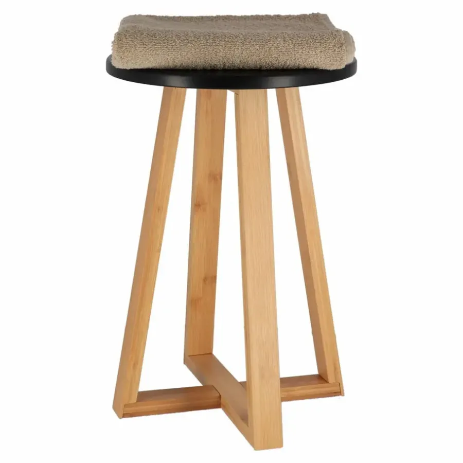 Krukjes-Tendance Bijzet krukje - zwart - bamboe hout - D30 x H43 cm