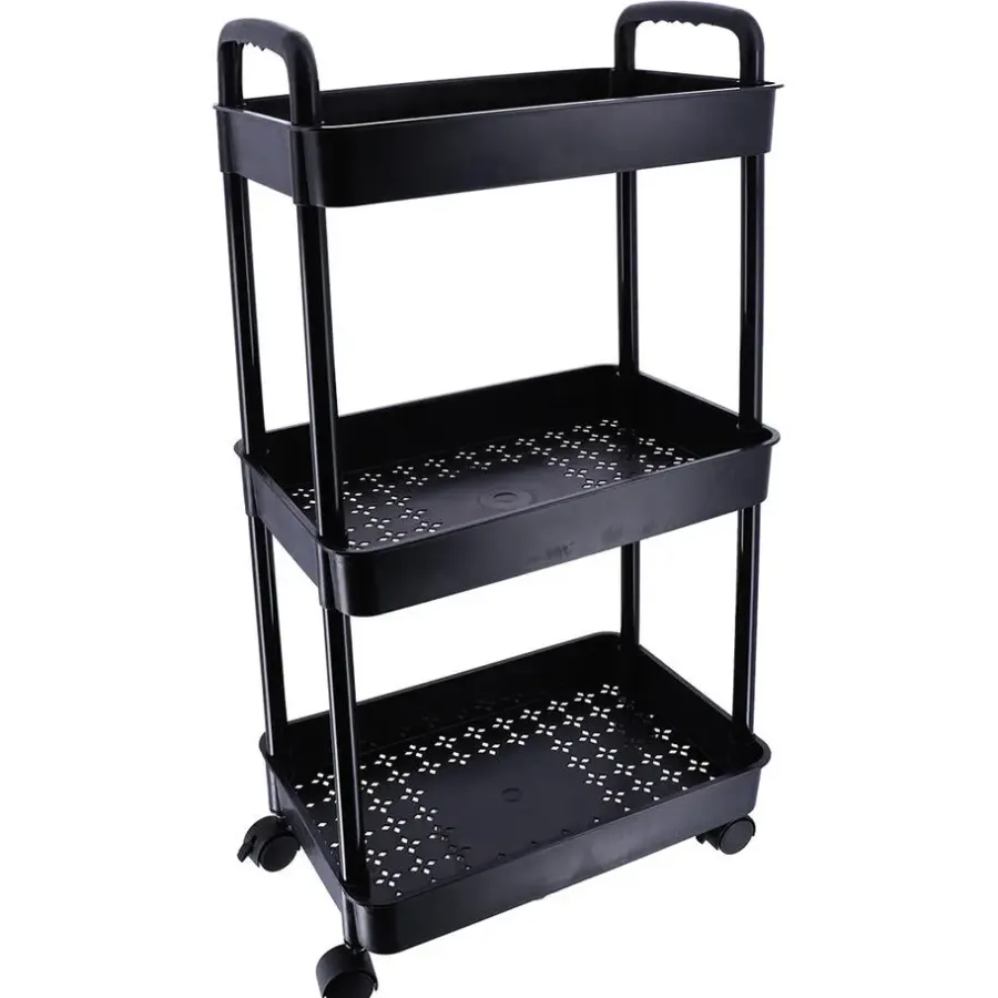 Tendance Keuken/badkamer trolley 3 laags - 38 x 26 x 77cm - zwart
