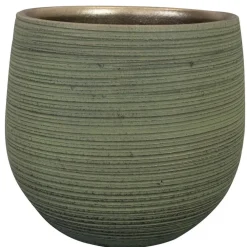 Bloempotten|Bloempotten Voor Binnen-Ter Steege Plantenpot - keramiek - donkergroen - stripes -31x28cm