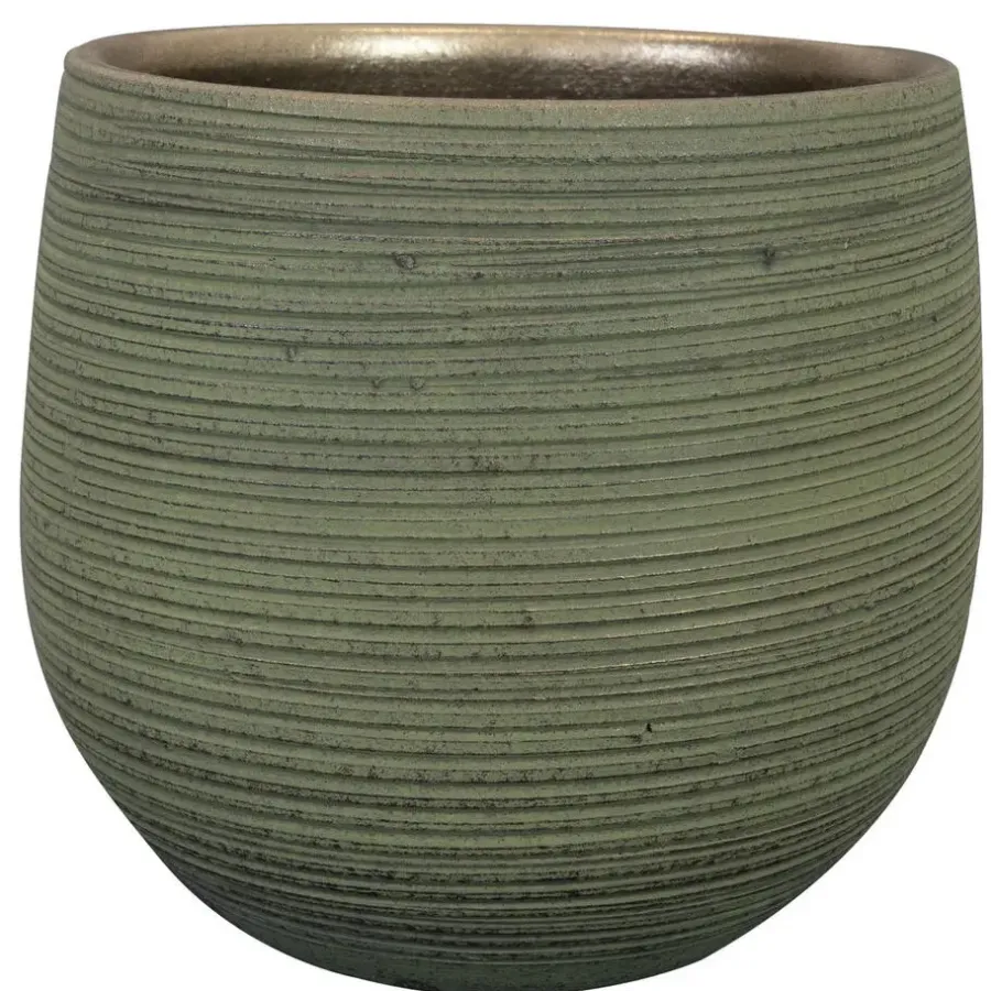 Bloempotten|Bloempotten Voor Binnen-Ter Steege Plantenpot - keramiek - donkergroen - stripes -31x28cm