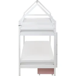 Kinderbedden-Beliani TERNAS - Hoogslaper opberglades - Wit/Roze - 90 x 200 cm - Dennenhout