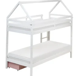 Kinderbedden-Beliani TERNAS - Hoogslaper opberglades - Wit/Roze - 90 x 200 cm - Dennenhout