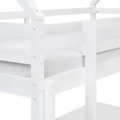 Kinderbedden-Beliani TERNAS - Hoogslaper opberglades - Wit/Roze - 90 x 200 cm - Dennenhout