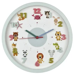 Klokken-Merkloos TFA Kinderkamer wandklok - dieren - lichtblauw - D30 cm - rond