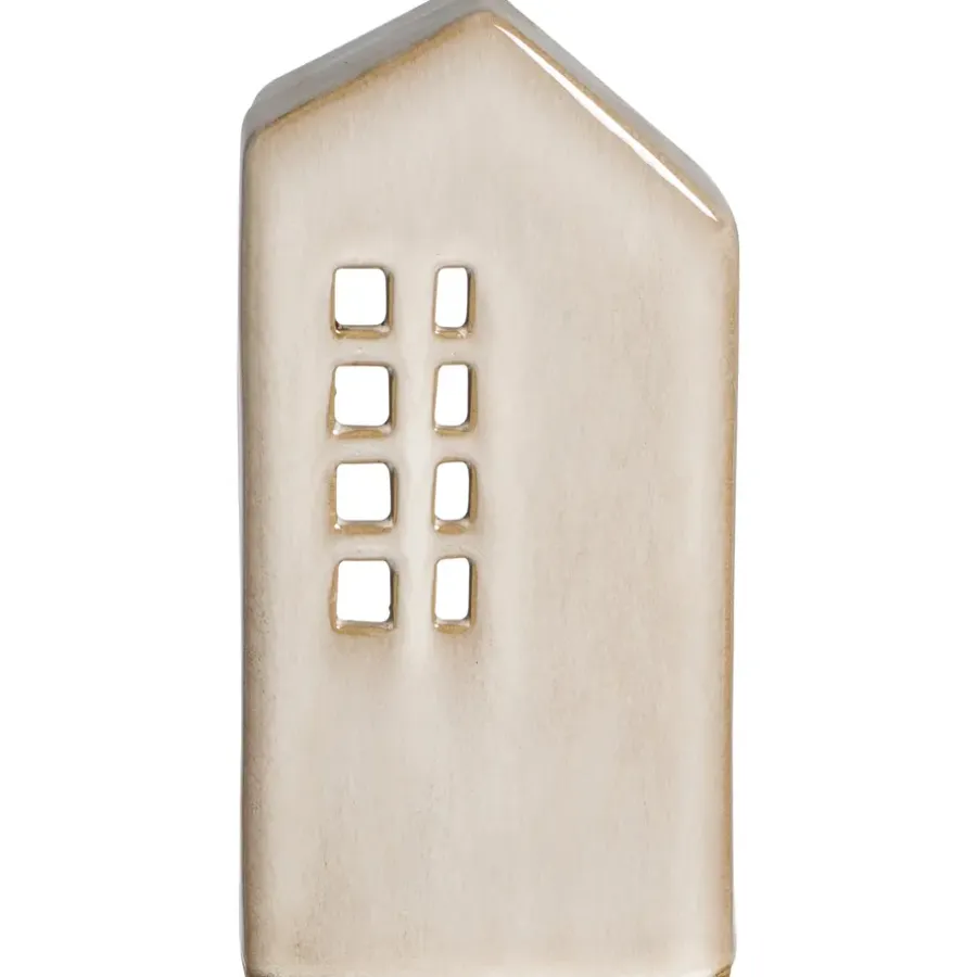 Kandelaars En Windlichten-Leen Bakker Theelichthouder Huis - beige - 14x11x7,5 cm