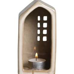 Kandelaars En Windlichten-Leen Bakker Theelichthouder Huis - beige - 14x11x7,5 cm