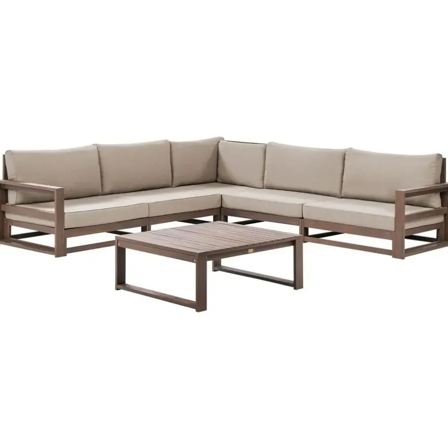 Loungesets-Beliani TIMOR - Loungeset 5-zits - Donkere houtkleur - FSC® acaciahout