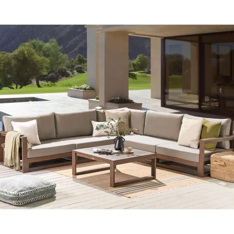 Loungesets-Beliani TIMOR - Loungeset 5-zits - Donkere houtkleur - FSC® acaciahout