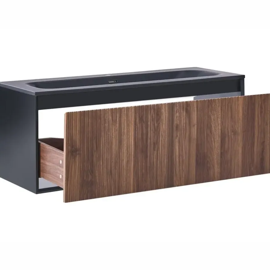 Wastafelkasten-Leen Bakker TITICACA - Wandgemonteerd meubel met wasbak - Donkerbruin - MDF