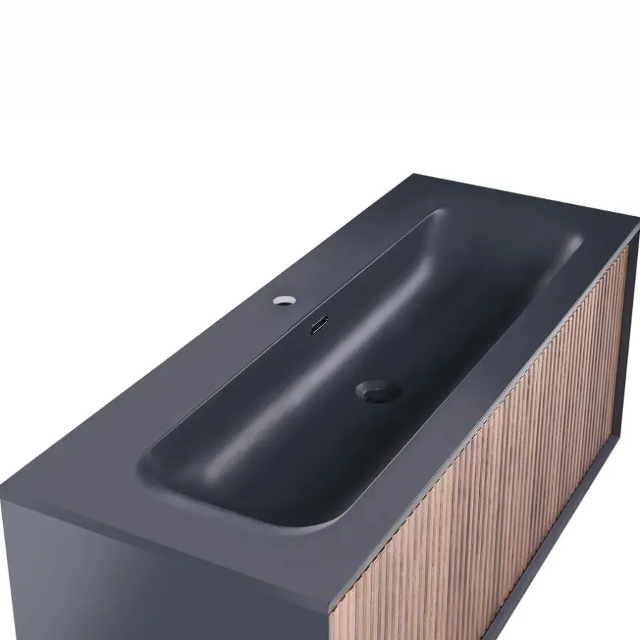 Wastafelkasten-Leen Bakker TITICACA - Wandgemonteerd meubel met wasbak - Donkerbruin - MDF