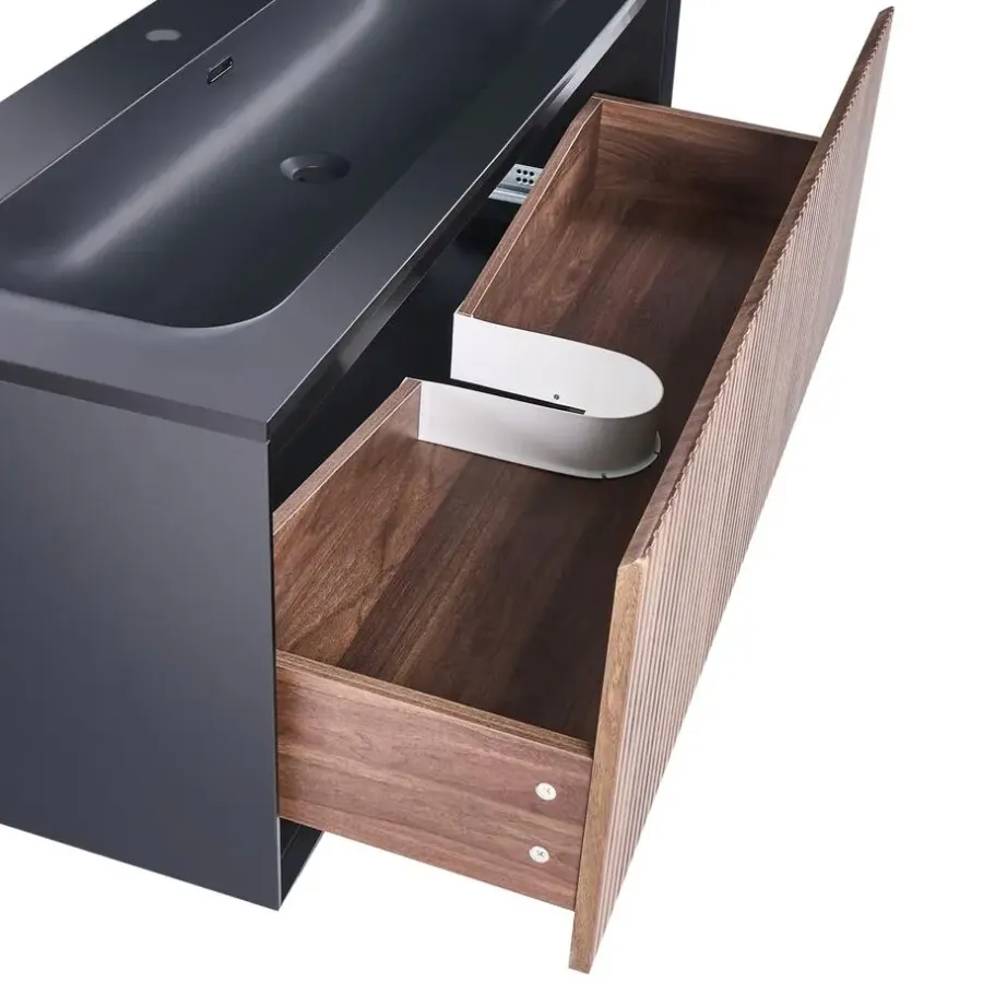 Wastafelkasten-Leen Bakker TITICACA - Wandgemonteerd meubel met wasbak - Donkerbruin - MDF