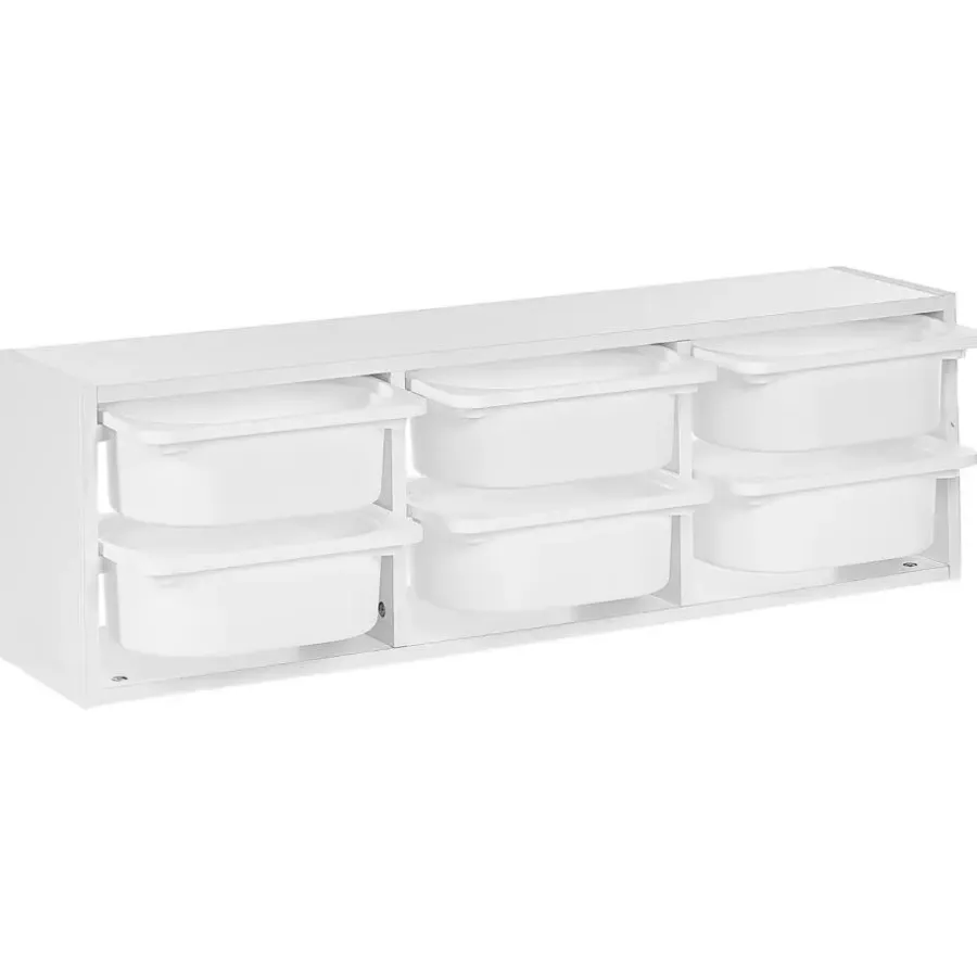 Leen Bakker TOBIN - Wandplank met 6 dozen - Wit - Vezelplaat