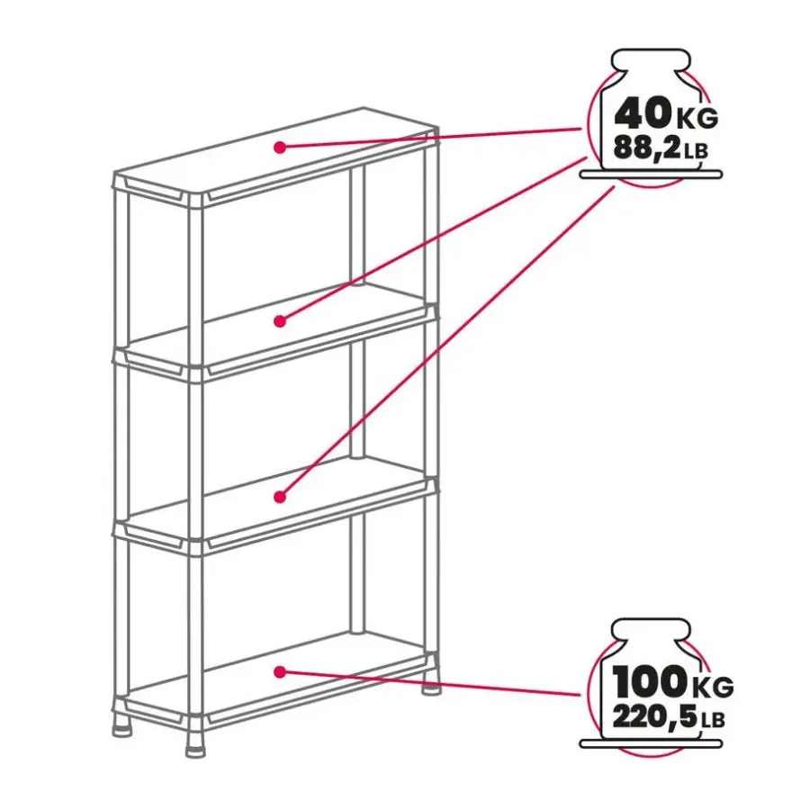 Toomax universal pro opbergrek - 4 planken - 90x40x138 cm