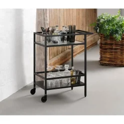 Trolleys-Giga Living Trolley Zwart Metaal/Glas - 70x42x85cm - Bronco