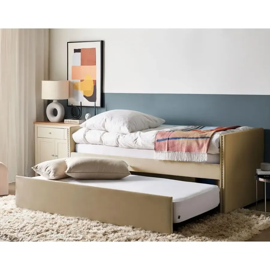 Kinderbedden-Beliani TROYES - Slaapbank - Beige - Fluweel