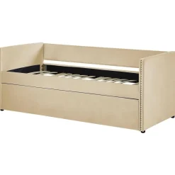 Kinderbedden-Beliani TROYES - Slaapbank - Beige - Fluweel