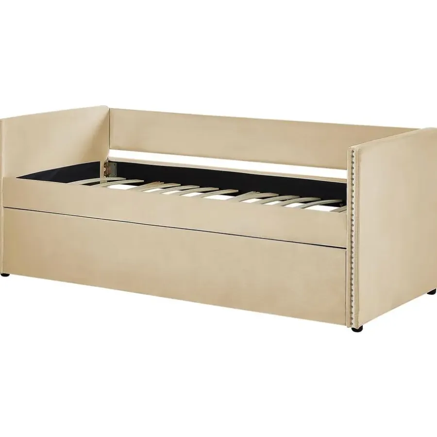 Kinderbedden-Beliani TROYES - Slaapbank - Beige - Fluweel