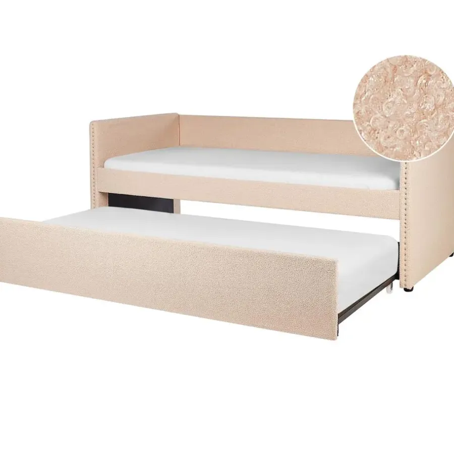 Beliani TROYES - Slaapbank - Perzik - 90 x 200 cm - Bouclé