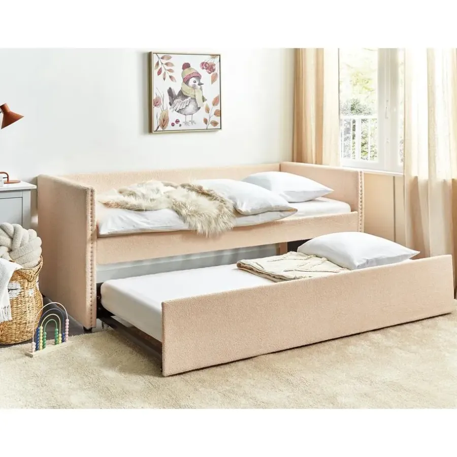 Beliani TROYES - Slaapbank - Perzik - 90 x 200 cm - Bouclé